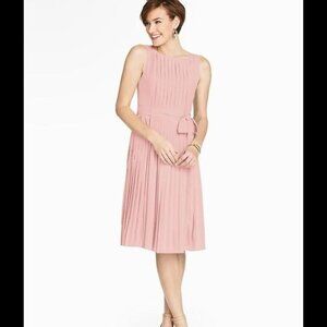 Talbots Petite Pink Pleated Sleeveless Dress With Tie Belt 12P Polyester Petite